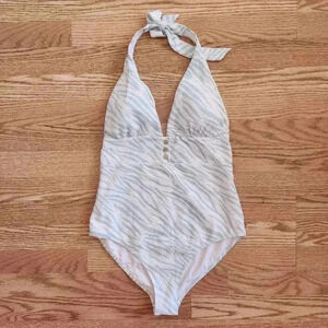 EUC Heidi Klein Zebra Print Stretch Piqué Halterneck Swimsuit, Size L